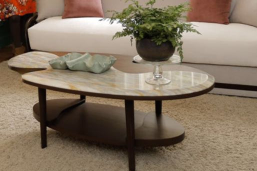 Island coffee table with legs (white marble)
